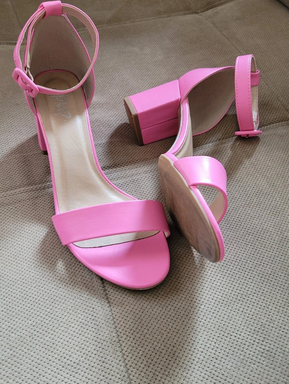 Pretty In Pink Block Heel Ankle Strap & Pink Hardware